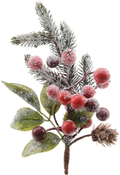 Kerststukje instekertjes - bessen/sneeuw - groen/rood - 20 cm