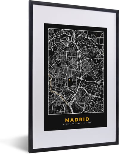 Fotolijst incl. Poster - Madrid - Goud - Plattegrond - Stadskaart - Kaart - 40x60 cm - Posterlijst