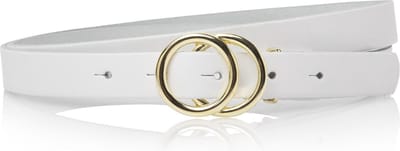 Take-it Witte Dames Riem met Dubbele Ringen Gesp - Smalle Riem - Gouden Ringen - 2 cm breed - Echt Leer - Wit - Lengte totaal 115 cm / Riemmaat 105