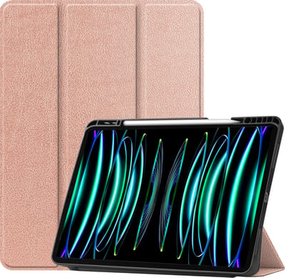 Hoesje Geschikt voor Apple iPad Pro (2022) - 11 inch - 4e generatie - Dun & Stevig - Trifold Bookcase - Hard Cover Case - Met Uitsparing Geschikt voor Apple Pencil - Hardcover Book - Tablet Hoes - Rosé goud