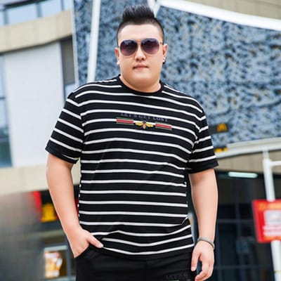 T-shirt à manches courtes et col rond pour hommes gros d'été, grande taille, rayé, ample, mode, pour le corps, hauts surdimensionnés 7XL noir