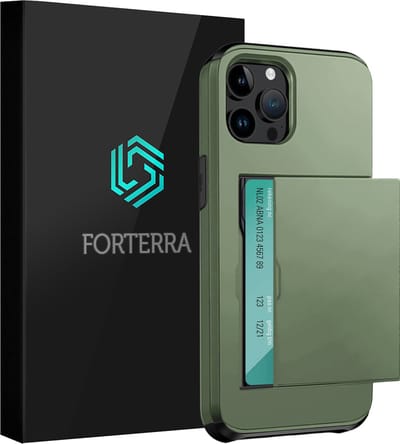 Hoesje Geschikt voor iPhone 14 Pro Pashouder Hard Case Hoes - Hoes Geschikt voor iPhone 14 Pro Hoesje Back Cover Met Pasjeshouder - Donkergroen