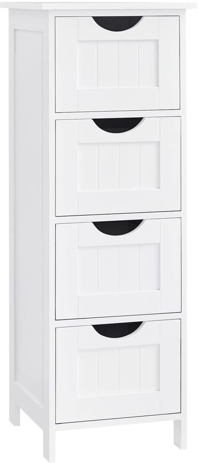 Sierra Halkast, Badkamerkast, smalle badkamerkast van hout met 4 laden, 30 x 30 x 82 cm, woonkamer, slaapkamer, hal, diep, vrijstaand, ruimtebesparend, wit LHC40W