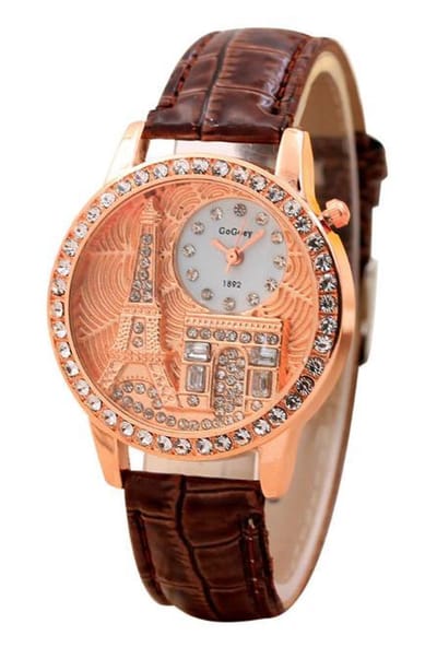 Hidzo Horloge Parijs - Ø 38 mm - Bruin - Kunstleer - In Horlogedoosje