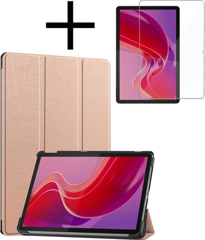 Hoes - Geschikt voor Lenovo Tab M11 (11 inch) - Met Screenprotector - Trifold Bookcase - Hard Cover - Hardcover Book Case - Tablet Hoesje - Rosé goud