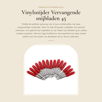 Dailygoods- Snijbladen 15 Stuks - Vervangende Messen - Vinylsnijder - Hoge Hardheid - Slijtvast - Beschermd met Rode Doppen - Snijmes