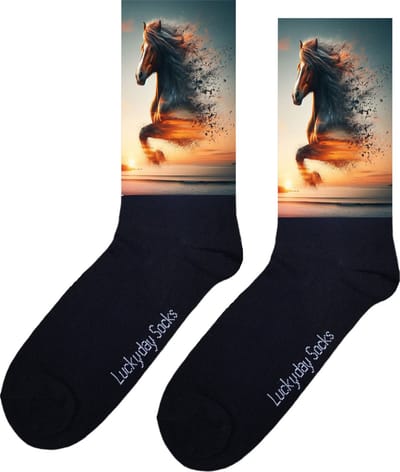 Bruin Paard - Opkikkertje - Grappige sokken - Valentijn cadeau - Verjaardag cadeau - Kerst cadeau - Grappige sokken - Leuke sokken - Vrolijke sokken - Kerst sokken - Springen - Zonsondergang - Vaderdag - Moederdag - Socks maken Happy - 37-44