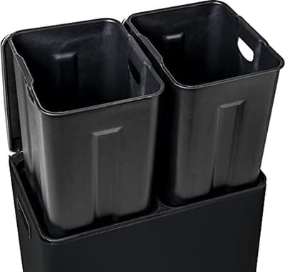 Afvalscheidingsprullenbak 60 liter - Duo pedaalemmer zwart RVS - Recycle afvalbak met Softclose
