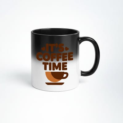 Magische "It's Coffee Time" Mok - Warmtegevoelige Koffiemok Zwart