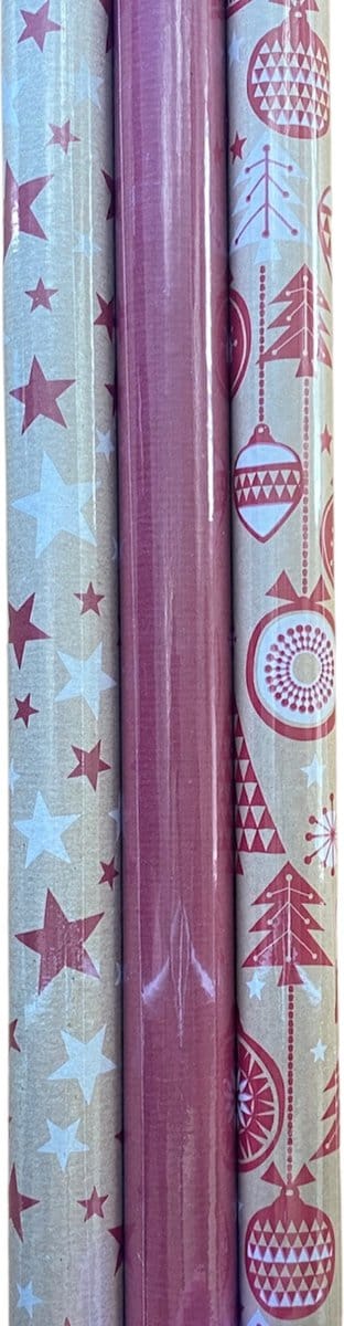 FESTIVE GIFTS Inpakpapier - Cadeaupapier - 200 x 70cm - 3 rollen - Kerst - Luxe Cadeauverpakking - Kleurrijk