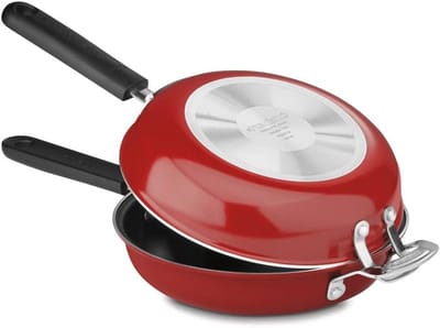 Frittata Sauspan - Koekenpan Set - Gemakkelijk Koken - Dubbelzijdig Bruinen - 25.5 cm - Rood