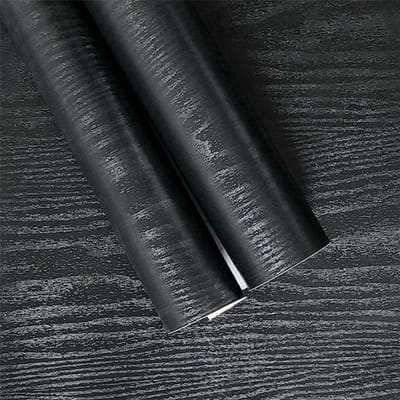 Zwart Houtnerf Behang Zelfklevende Meubel Kleurveranderende Kledingkast Stickers Woondecoratie Materialen en Benodigdheden 45X200CM black