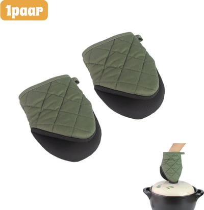 1 paar - Ovenwanten - Hittebestendige wanten - Grillwanten - Antislip siliconen - Handschoenclips - Keukenveilig - Voor oven, bakken en grillen - Groen