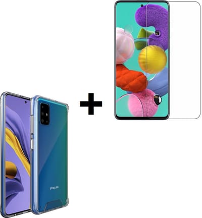 Geschikt voor Samsung Galaxy A51 Hoesje Transparant - Sasung A51 Shockproof Hoesje - Backcover Hard Case met versterkte randen + Screenprotector Tempered Gehard Glas
