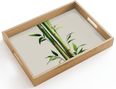 Dienblad hout 40x30 cm - Schootdienblad - Bamboestengels - Sierlijk - Groen - Borrelplank rechthoek - Plateau dienbladen