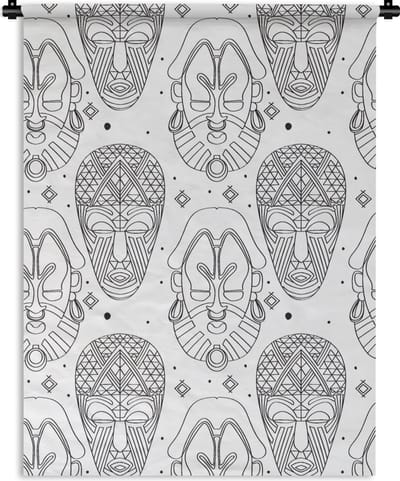 Wandkleed - Wanddoek - Patroon - Maskers - Zuid-Amerika - 90x120 cm - Wandtapijt