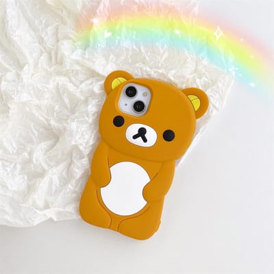Voor iPhone 17 16 15 14 13 12 11 Pro Max SE 6 7 8 Plus Kawaii Rilakkuma Sleutelhangers Siliconen Zachte Cover Poppetje Sleutelhangers Telefoonhoesje iPhone 14 Pro Max