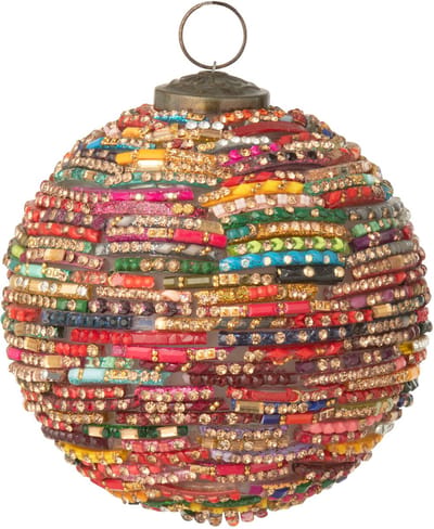J-Line kerstbal Kralen - glas - rood/goud - small