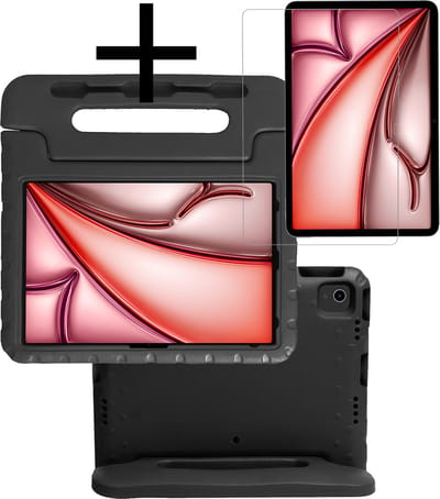 Hoes - Geschikt voor Apple iPad Air (2024/2025/2026) - 13 inch - Met Screenprotector - Kinderhoes Shockproof Bumper - Kidsproof Case - Tablet Hoesje - Kinder Cover - Zwart