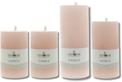 Scentmoods Rustieke Kaars Set Flamingo – Set van 4 Roze Stompkaars en Dinerkaars voor een Speelse Sfeer