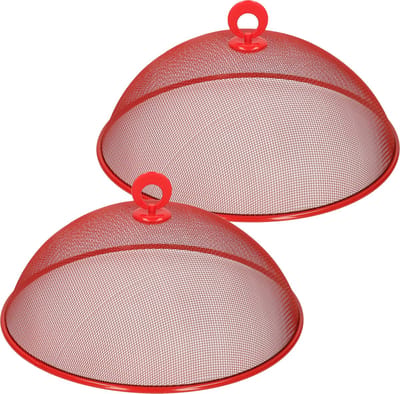 2x stuks metalen vliegenkap/voedselkap rood rond 30 cm - Afdekkappen/vliegenkappen