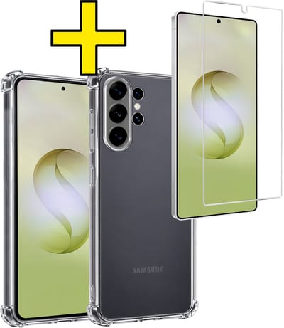 Hoesje - Met Screenprotector - Geschikt voor Samsung Galaxy S26 Ultra - Sterk & Shockproof - Siliconen Case - Back Cover - Telefoon Hoes - Shock Proof - Telefoonhoesjes - Transparant