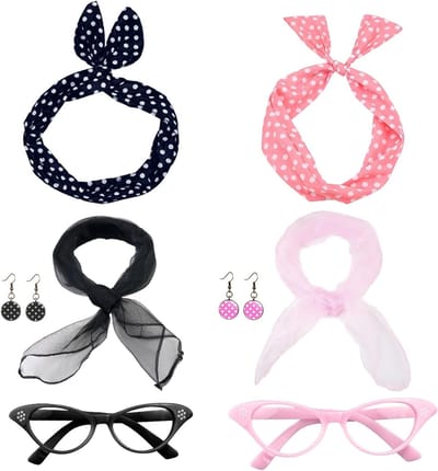 Retro 50s Kostuumaccessoires Set voor Vrouwen en Meisjes, Roze, Vintage Feestdecoratie, Perfect voor Themafeesten en Verkleedpartijen