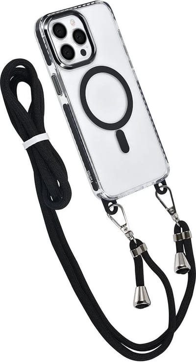 Hoes Geschikt voor: iPhone 15 Pro Hoesje voor om de nek - Magnetisch Magsafe Hoesje Met Koord - Hoes Met Koord - Hoes Cover Met Koord - Zwart