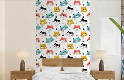 Behang - Fotobehang Jongens - Patronen - Katten - Breedte 150 cm x hoogte 240 cm