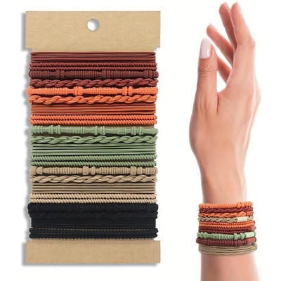 Bohemian Armbanden en Haarelastiekjes voor Dames in Bruine Tinten, Met 4 Verschillende Stijlen Paardenstaart Elastiekjes. beige