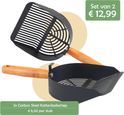 2x Carbon Steel Kattenbakschep - Metalen Kattenbakschep - Houten Handvat - Extra Stevig - Voor Kattengrind - Tofu Kattenbakschep - kattenbak schep voor kattenzand