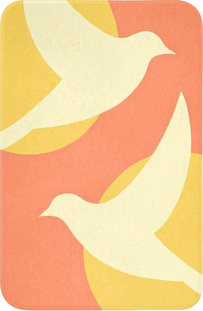 WC mat 40x60 cm - Antislip - Vogels - Cirkels - Geel - Toiletmat - Vloermat - Douchemat - Toilet tapijt - Toiletmatten