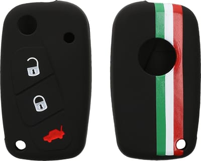 kwmobile autosleutel hoesje geschikt voor Fiat Lancia 3-knops autosleutel - Autosleutel behuizing in groen / rood / zwart - Italiaanse Strepen design