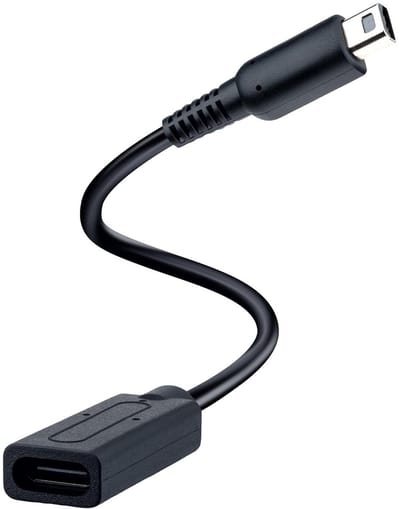 Oplaadadapter Type C, Vrouwelijk voor Nintendo DSi/2DS/3DS, Geschikt voor XL en Nieuwe Modellen - Zwart (18.5 cm) met Snelle Oplaadfunctie en Duurzaam Ontwerp