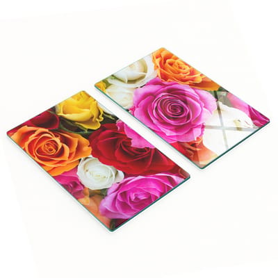 Decoratieve snijplanken van gehard glas met kleurrijke rozen, 2x30x52 cm