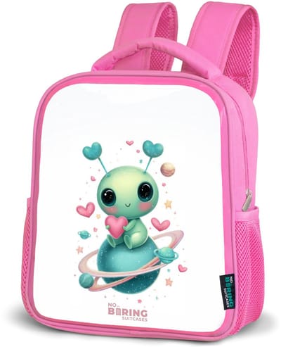 NoBoringSuitcases.com® - Rugzak roze - Schooltas meisjes - Lief buitenaards wezentje met hartje - Kinder rugtas meisje - Boekentas kind - Kinderrugzak voor school - Schoolrugzak