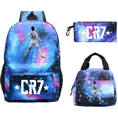 Cristiano Ronaldo Randproducten Cr7 Bedrukking Kinderrugzak Sterbedrukking Leerling Schooltas Lunchtas Etui Drie Delen Set No specifications