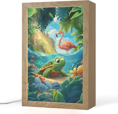 Nachtlampje 20x30 cm - Kinder lampje - Schildpad - Flamingo - Tropisch - Oceaan - Tafellamp kinderkamer - Slaapkamer lamp - Bedlamp kinderen - Kinderlampje stopcontact - Wandlamp babykamer - Nachtlampjes