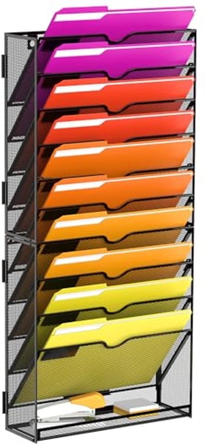 11-Tier Muur File Organizer voor Papieren en Mappen - Ideale Muur Organizer voor Kantoor en Thuis
