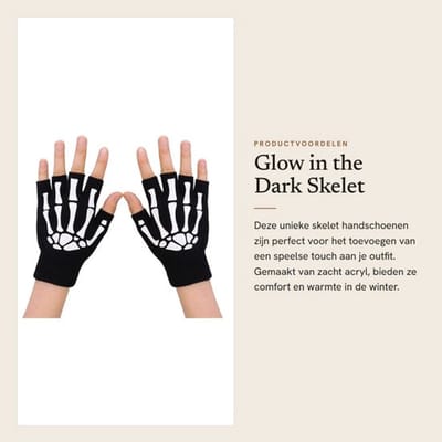 Skelet Handschoenen Glow-in-the-Dark - Vingerloze Handschoenen - Halve Vingerhandschoenen - Unisex - Zachte Acrylvezels - Comfortabel en Warm