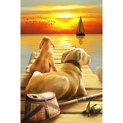 Diamant borduurwerk patroon kruissteek zonsondergang hond Diamond schilderij DIY mozaïek Home Decor 20X30CM multi
