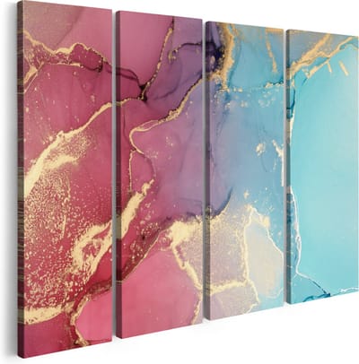 Artaza Canvas Schilderij Vierluik Abstracte Kunst van Marmer - Roze met Blauw - 160x120 - Groot - Foto Op Canvas - Canvas Print