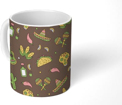 Mok - Koffiemok - Patroon - Mexico - Sombrero - Mokken - 350 ML - Beker - Koffiemokken - Theemok