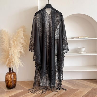 Zomer Cheongsam Buitenvest Lente En Zomer Dun Temperament Kant Holle Kwast Oude Abaya Dubai Mantel One Size gray