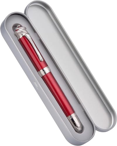 Piston Vulpen met Extra Fijne Nib, Stereoscopische Houtsnijwerk Ontwerp en Luxe Metalen Case (Wijnrood) - Perfect voor Schrijven en Cadeaus