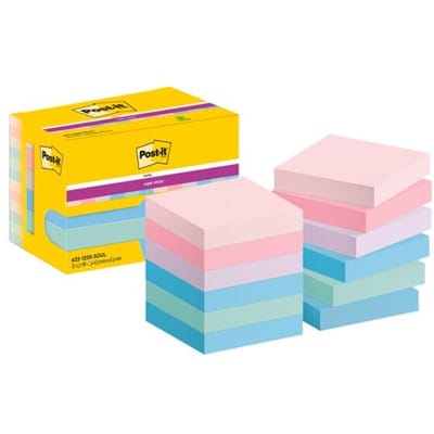 Post-it® Sticky Notes Super Sticky Notes 622-12SS-SOUL, B 47,6 x D 47,6 mm, PEFC® papier, gekleurd, 12 pads, 90 vellen/pad
