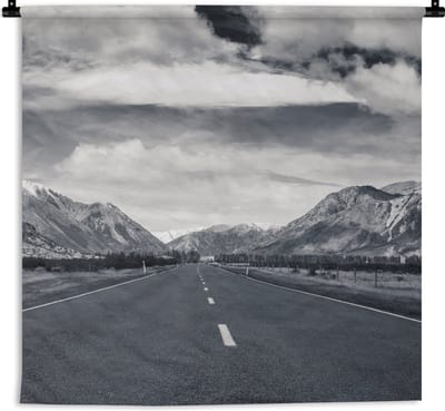 Wandkleed - Wanddoek - Zwart wit - Berg - Weg - 180x180 cm - Wandtapijt