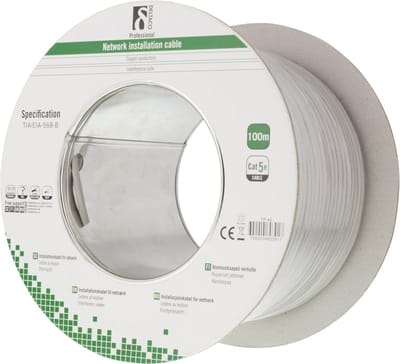 DELTACO TP-40, Cat5e U/UTP, 100MHz, 100% Koper Professioneel Instalatiekabel / Netwerkkabel, 100m, Delta gecertificeerd, lifetime garantie
