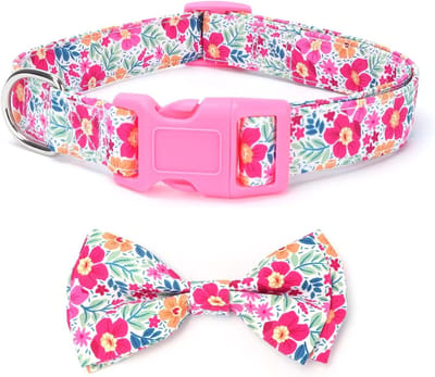 Zachte comfortabele vlinderdas halsband afneembare en verstelbare vlinderdaskraag voor meisje vrouwelijke kleine middelgrote grote honden (L Roze1)