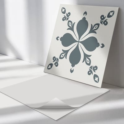 Wallfluent Vinyl Tegels - Ornamentaal Patroon met Bladeren Zelfklevende Vinyltegels - 30 cm x 30 cm - Grijs Vinyl Tegels - 9 stuks - Vierkant PVC Tegels - Patroon Plaktegels - Vloer Tegels PVC - Plaktegels Keuken en Badkamer